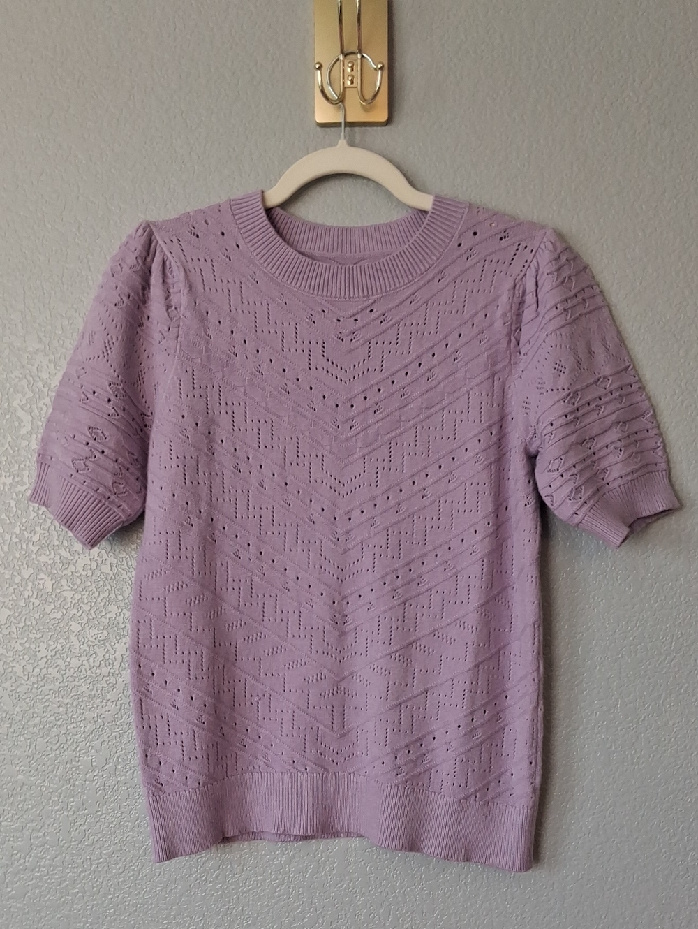 Lilac Eyelet Knit Short Sleeve Sweater